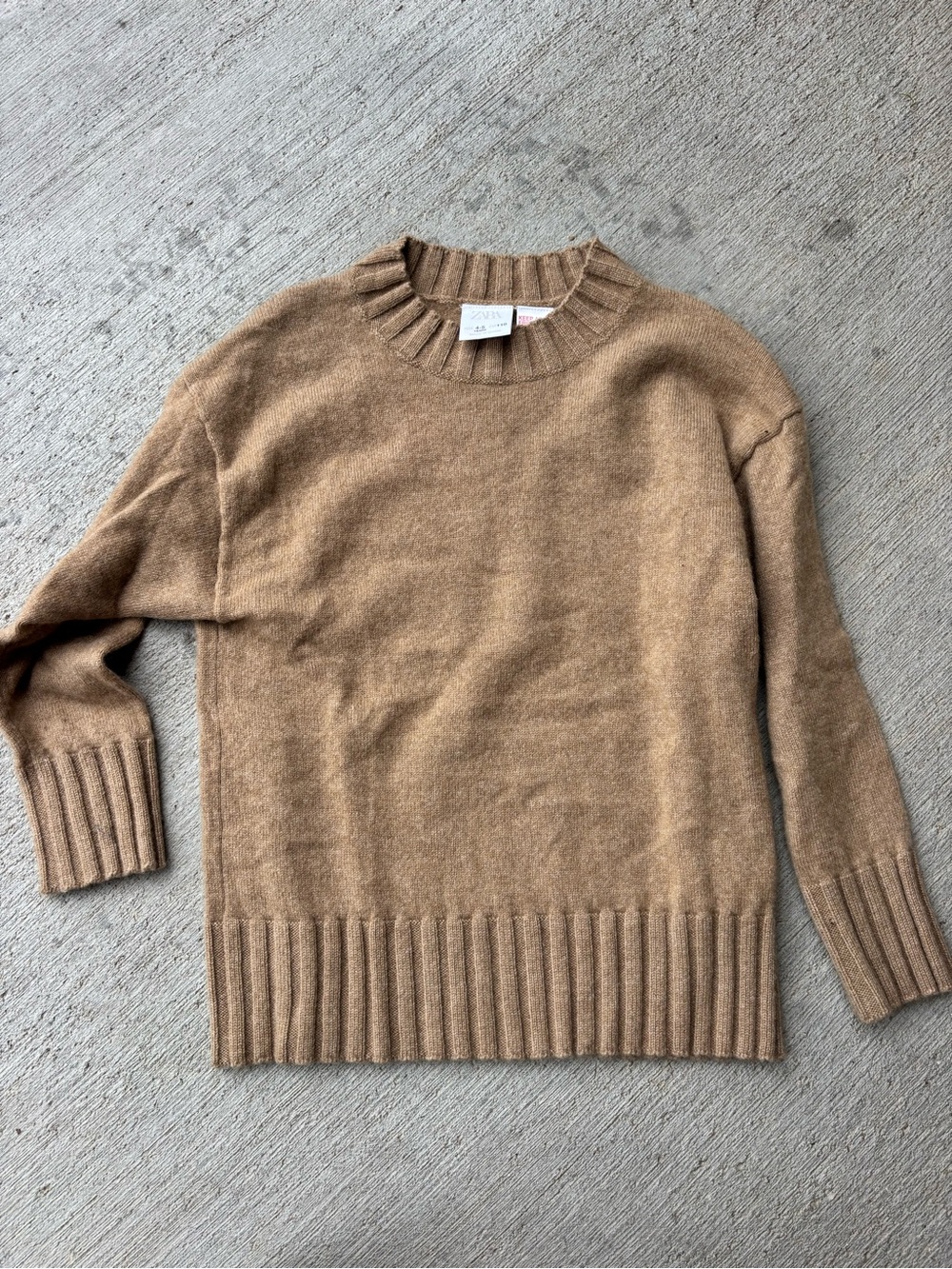 Zara Cashmere Camel Crewneck Sweater - Tan Brown